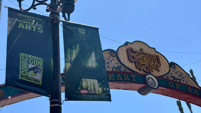 Signs go up for San Diego Comic-Con 2026 in the Gaslamp Quarter.