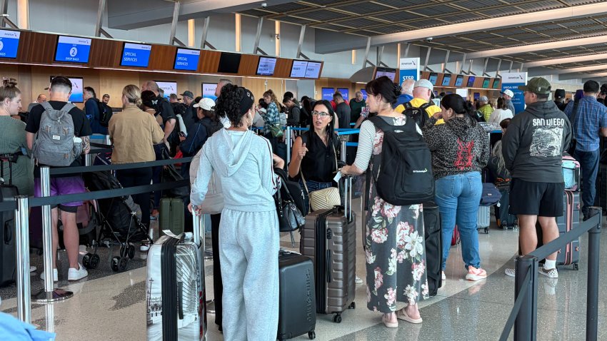 This shows a crowd at the San Diego International Airport as it experiences delays on Sept. 22, 2026.