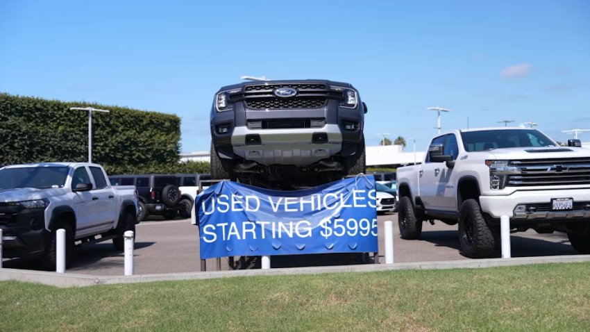 A car for sale is shown on a used car lot in Chula Vista, Sept. 18, 2026.